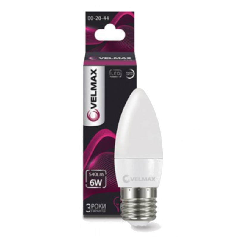 Лампа світлодіодна Velmax C37, 6Вт, E27, 4100К (4823051512683)